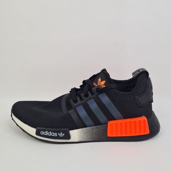 Adidas NMD R1 Black Solar Orange Iridescent Men Athletic Sneakers SZ 8 - Picture 1 of 9
